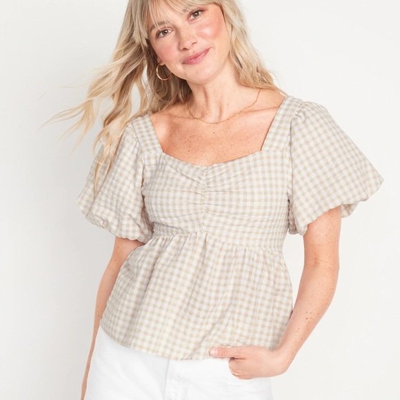 Old Navy Puff Sleeve Empire Waist Waffle Blouse - Picture 5 of 5